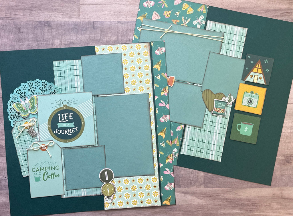 Life Is A Journey - Camping And Coffee, Outdoor/camping/hiking Themed 2 Page DIY Scrapbooking Layout Kit, Simple Stories Trail Mix
