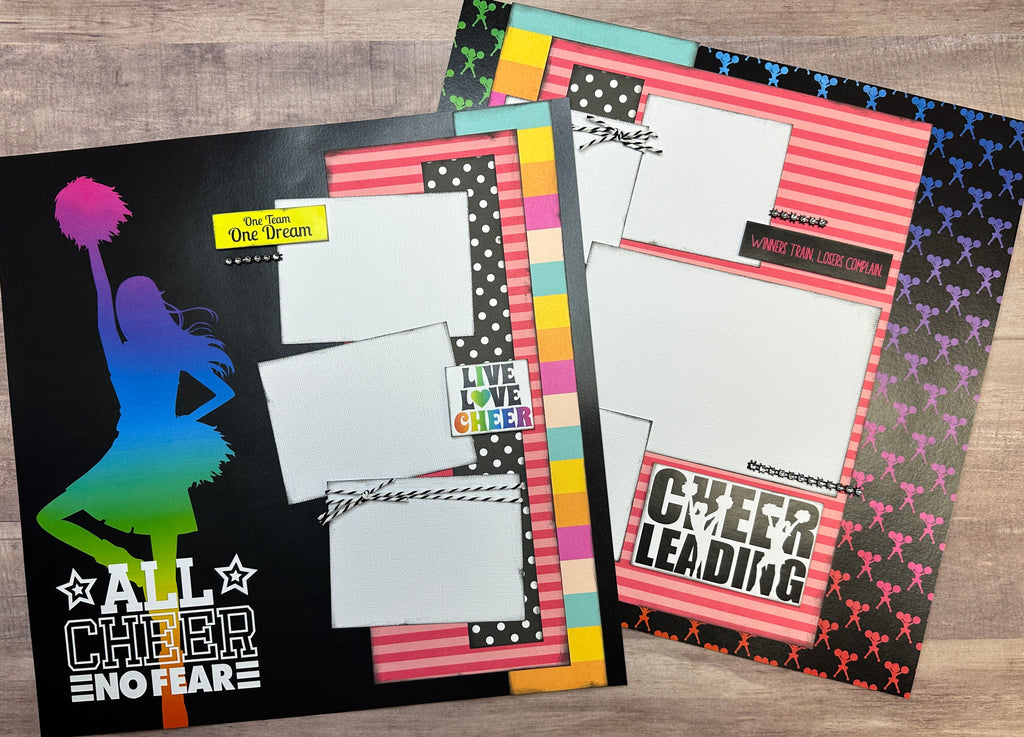 All Cheer No Fear, Cheerleading Themed DIY Scrapbooking Kit, 2 page Scrapbooking Layout Kit