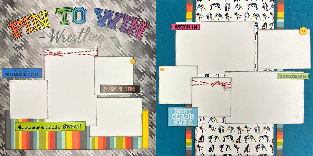 Pin to Win - Wrestling, Wrestling themed 2 Page Scrapbooking Layout Kit,  Kit, DIY wrestling craft kit