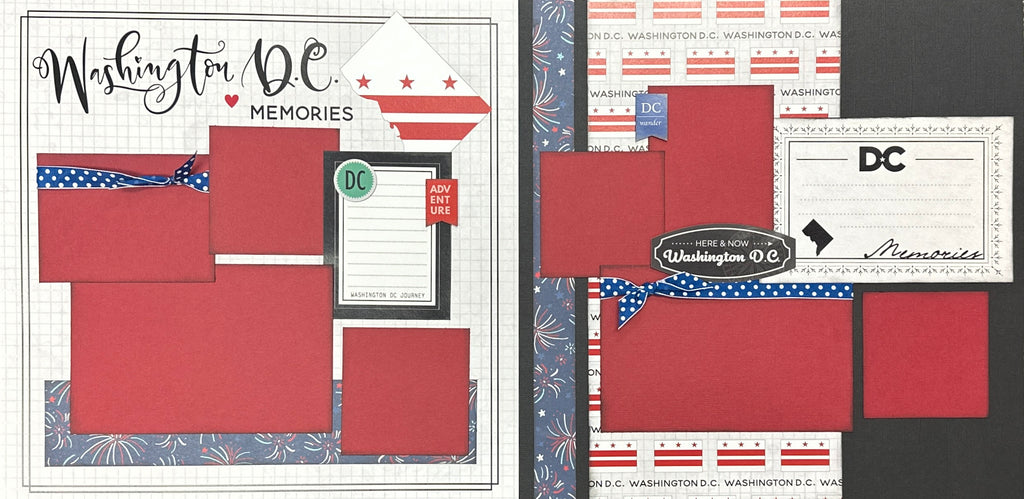 Washington DC Memories, Travel themed 2 page Scrapbooking Layout Kit, DIY travel scrapbook kit