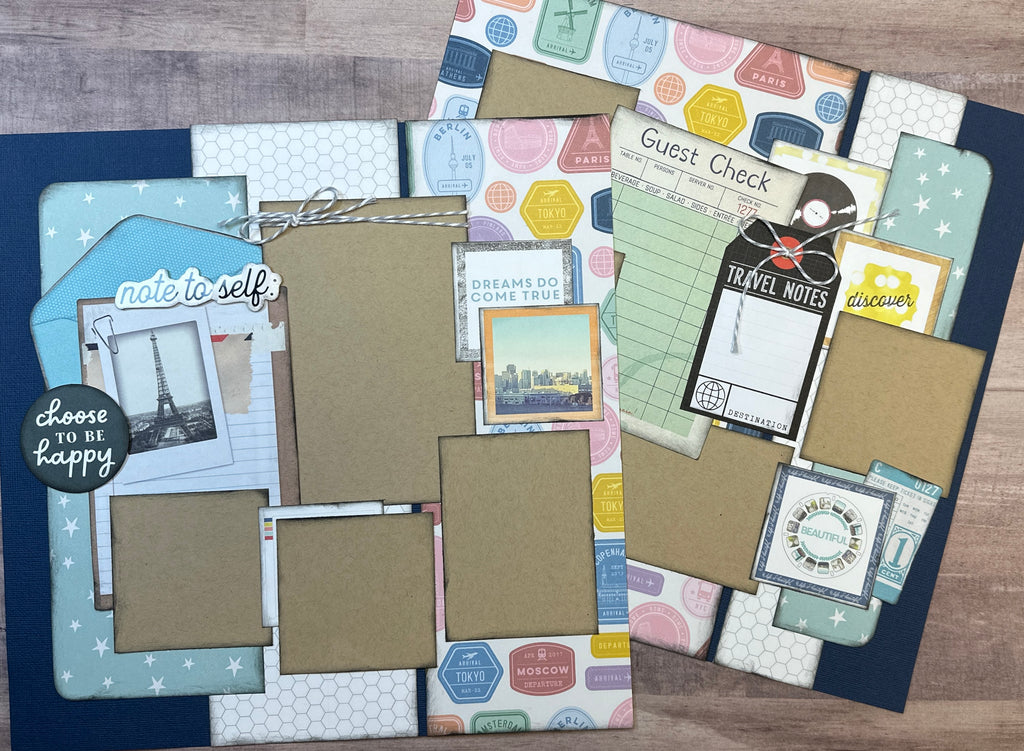 Note To Self - Choose To Be Happy,  Travel themed 2 page Scrapbooking Layout Kit, DIY travel scrapbook kit