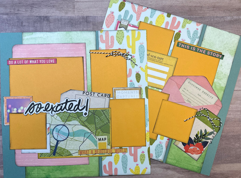 Do A Lot Of What You Love - So Excited, Travel themed 2 page Scrapbooking Layout Kit, DIY travel scrapbook kit