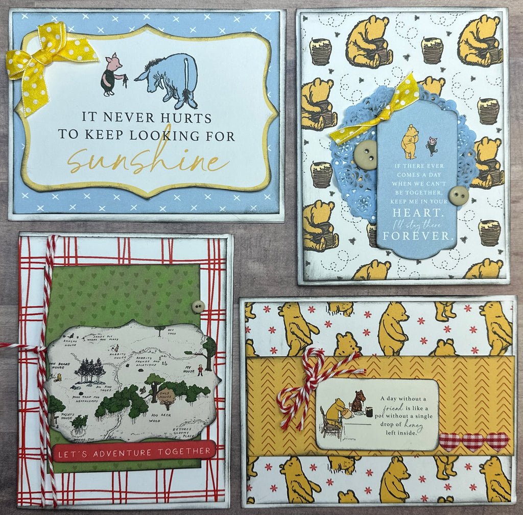 It Never Hurts To Keep Looking For Sunshine, Winnie The Pooh Themed Card Kit- 4 pack DIY Card Making Kit, Diy general diy craft