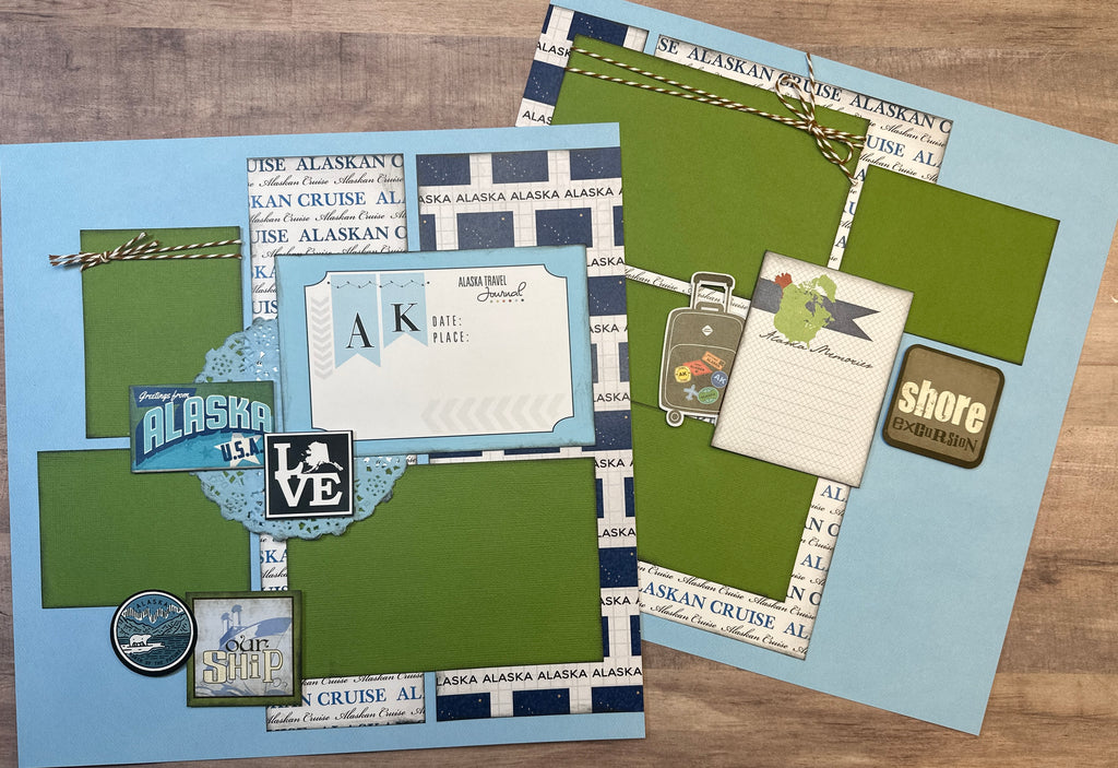 Greetings From Alaska,  travel/cruise  themed 2 page DIY scrapbooking layout Kit, Coastal diy craft kit