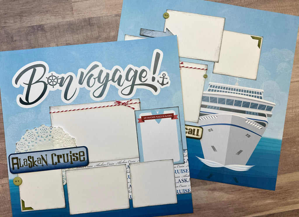 Alaskan Cruise - Bon Voyage, travel/cruise  themed 2 page DIY scrapbooking layout Kit, Coastal diy craft kit