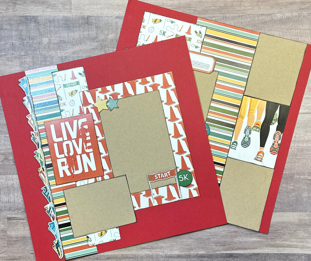 Live Love Run,  Running Themed DIY 2 Page Scrapbooking Layout Kit, running themed craft