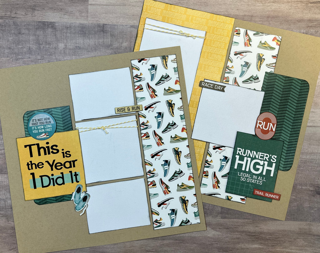 This Is The Year I Did It!  Runners High, Running Themed DIY 2 Page Scrapbooking Layout Kit, running themed craft