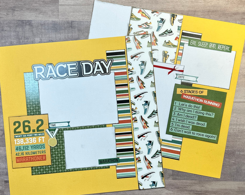Marathon Race Day, Running Themed DIY 2 Page Scrapbooking Layout Kit, running themed craft