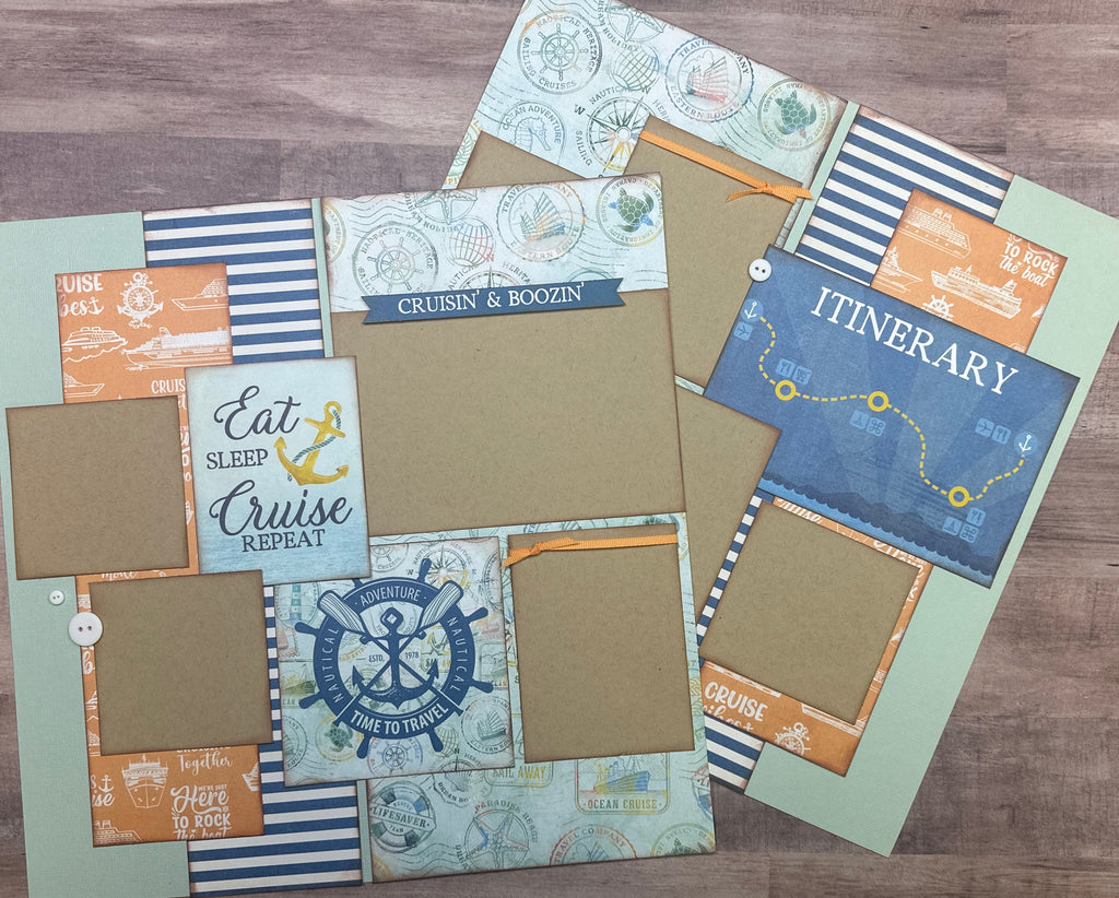 Eat Sleep Cruise Repeat, travel/cruise  themed 2 page DIY scrapbooking layout Kit, Cruise craft kit