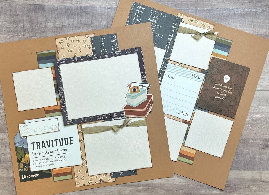 Travitude,  Travel themed 2 page DIY scrapbooking layout Kit, Simple Stories Here Plus There