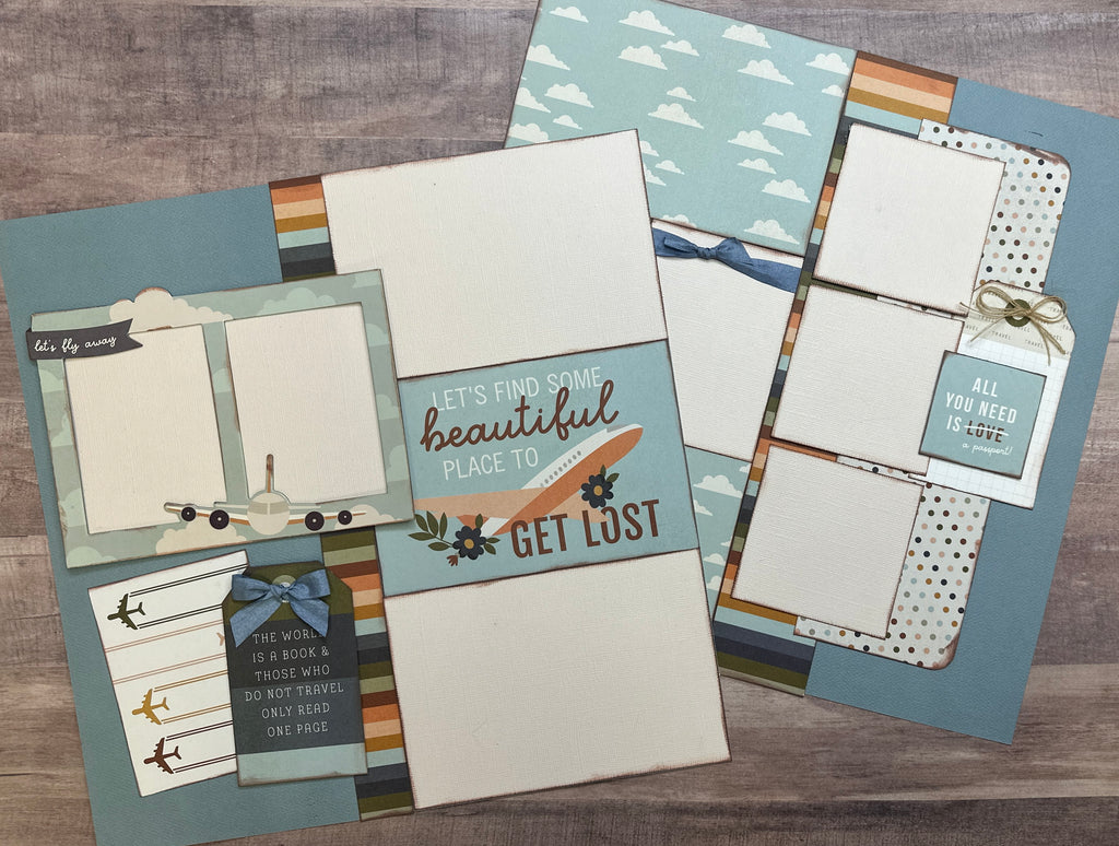 Let's Find Some Beautiful Place To Get Lost, Travel themed 2 page DIY scrapbooking layout Kit, Simple Stories Here Plus There