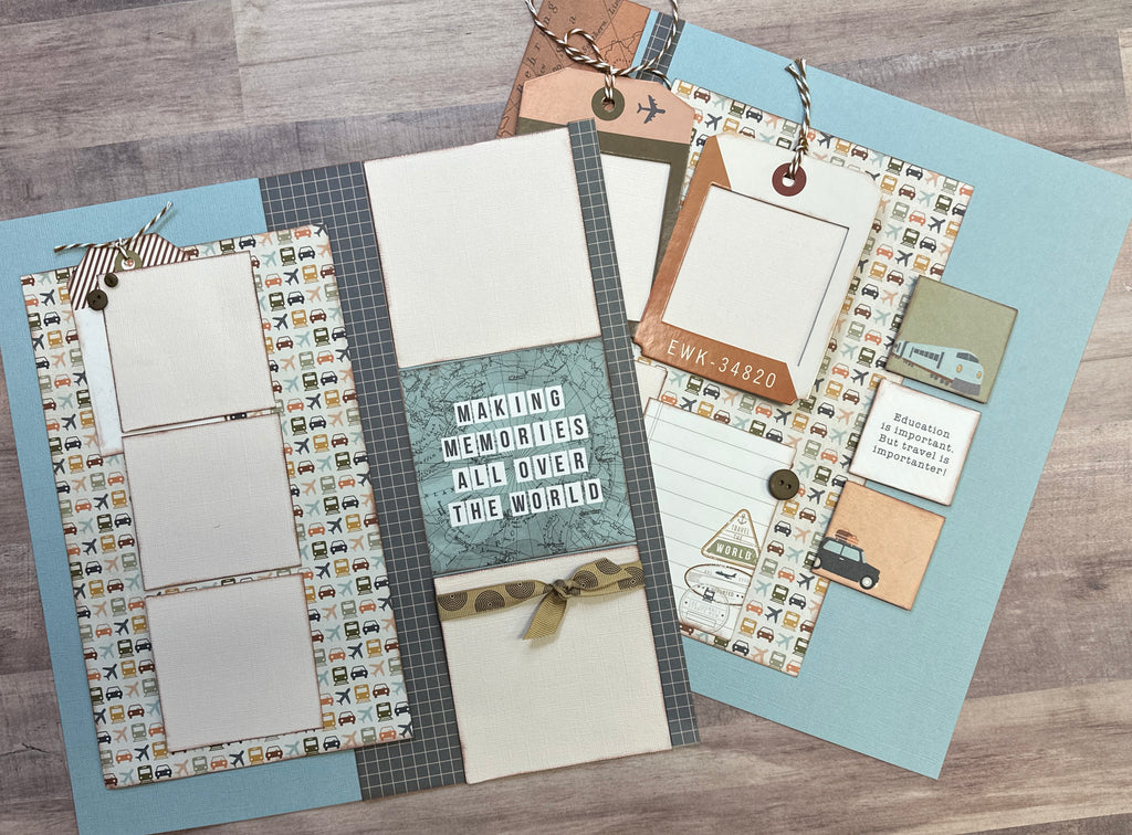 Making Memories All Over The World, Travel themed 2 page DIY scrapbooking layout Kit, Simple Stories Here Plus There