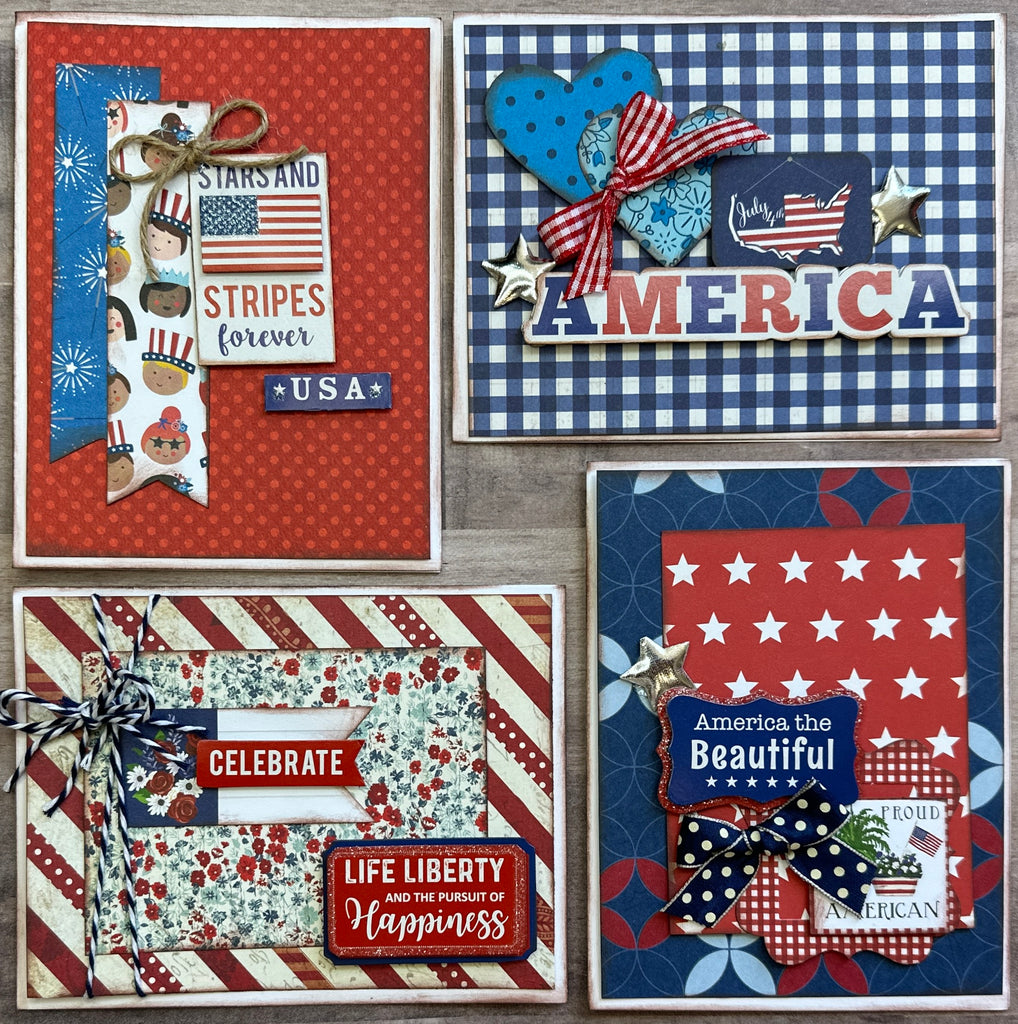 Stars and Stripes Forever,  Americana Themed 4 pack A2 DIY Card Kit,  4th Of July Card Craft DIY