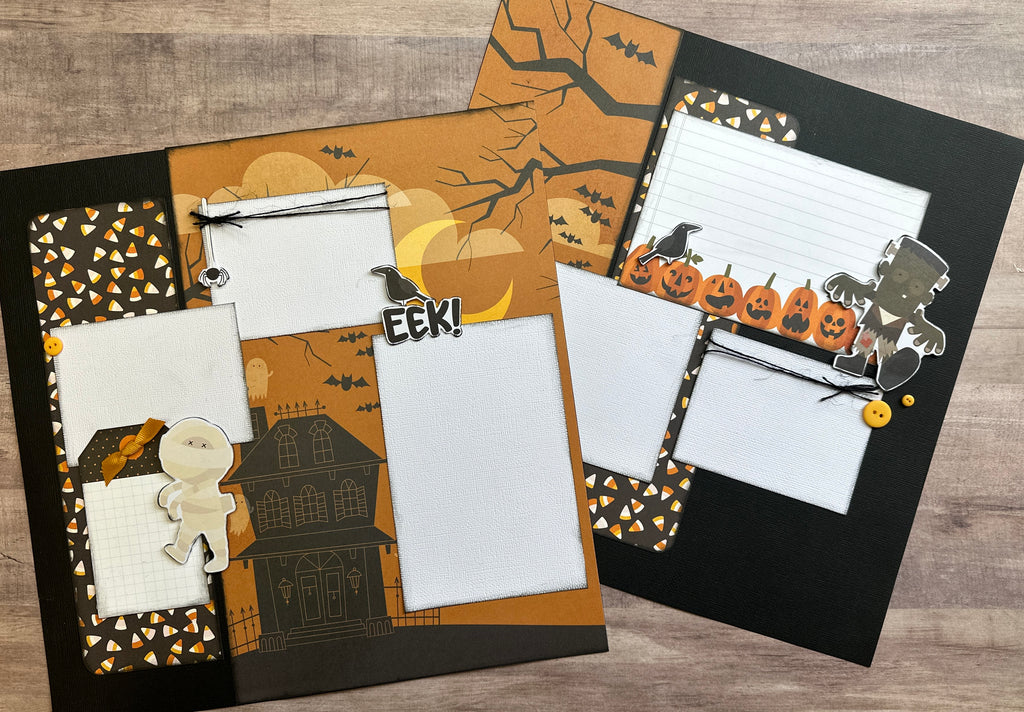 Eek!  Haunted Halloween, Halloween Themed 2 Page Scrapbooking Layout Kit , Simple Stories FaBOOlous