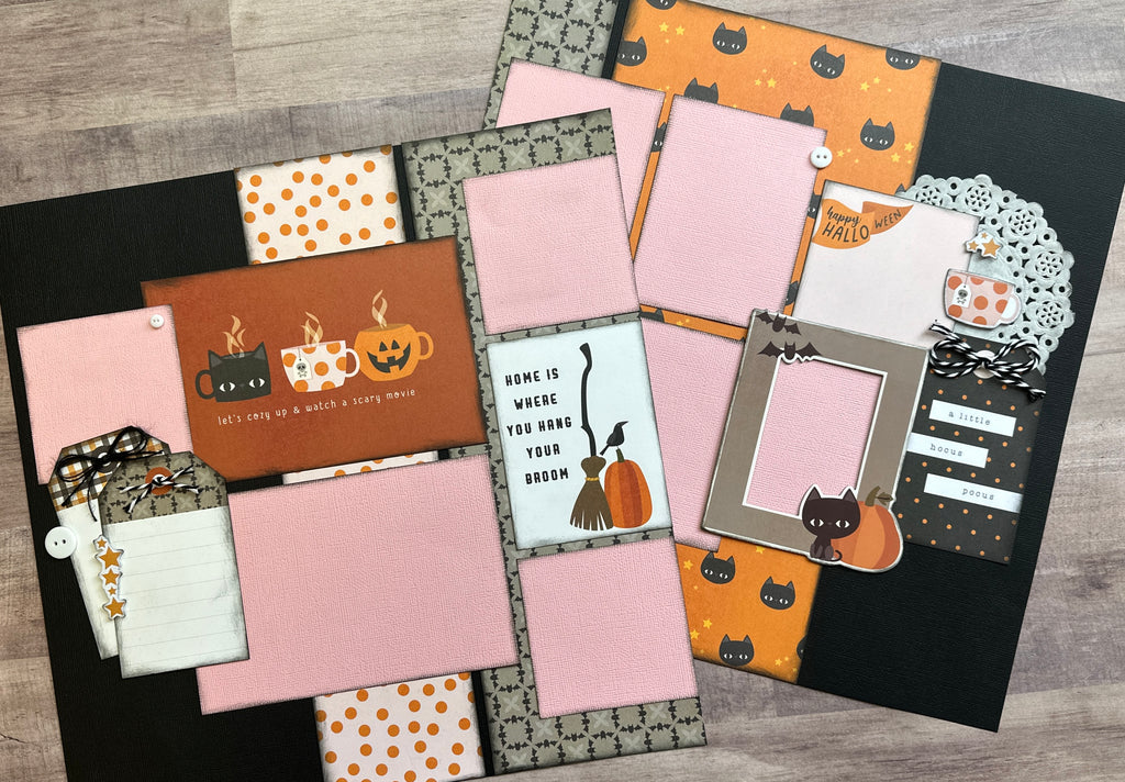 Let's Cozy Up And Watch A Scary Movie,  Halloween Themed 2 Page Scrapbooking Layout Kit , Simple Stories FaBOOlous