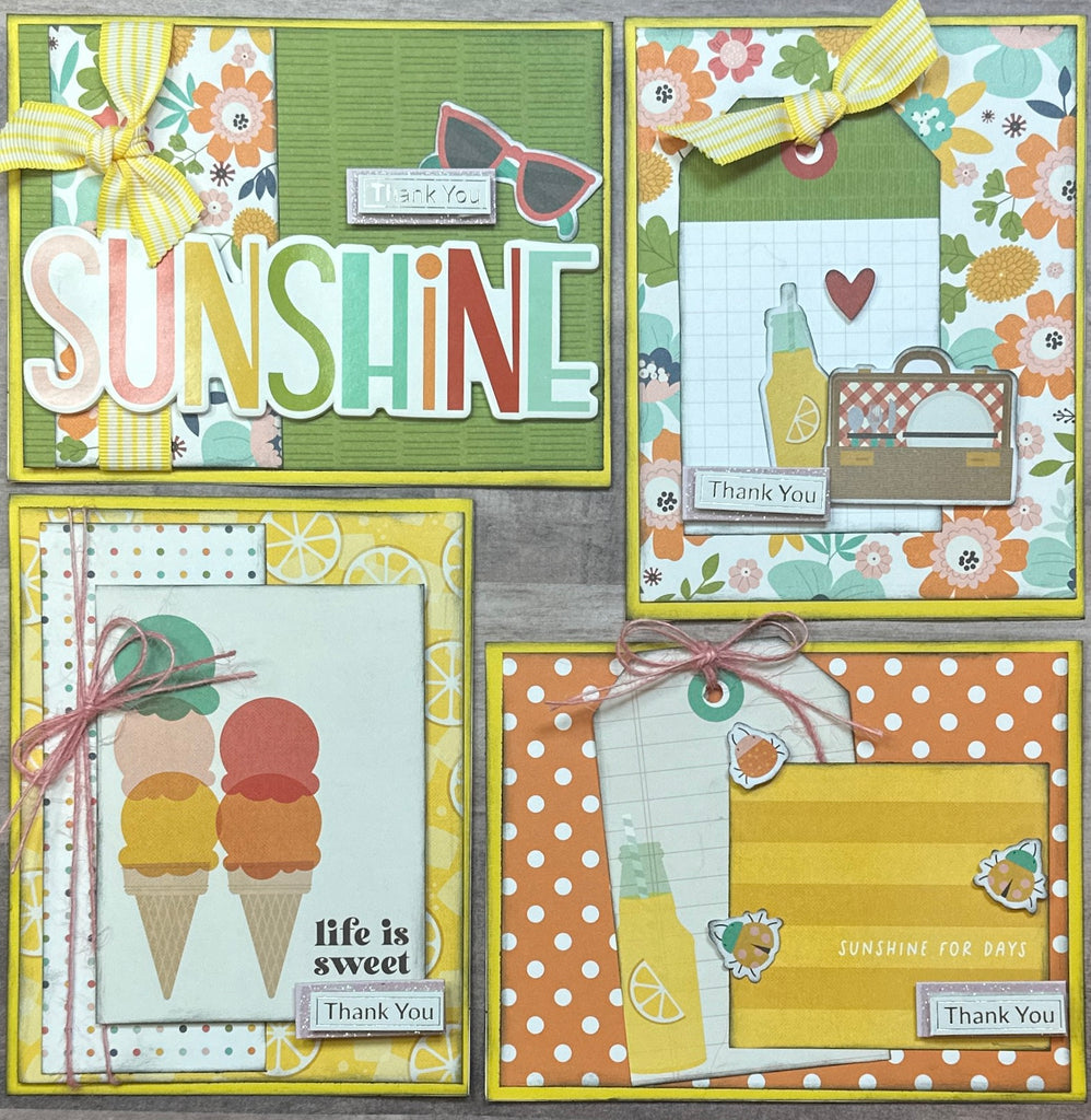 Thank You Sunshine,  Summer Thank You Themed Card Kit- 4 pack DIY Card Making Kit, Simple Stories - summer snapshots,  Diy general diy craft