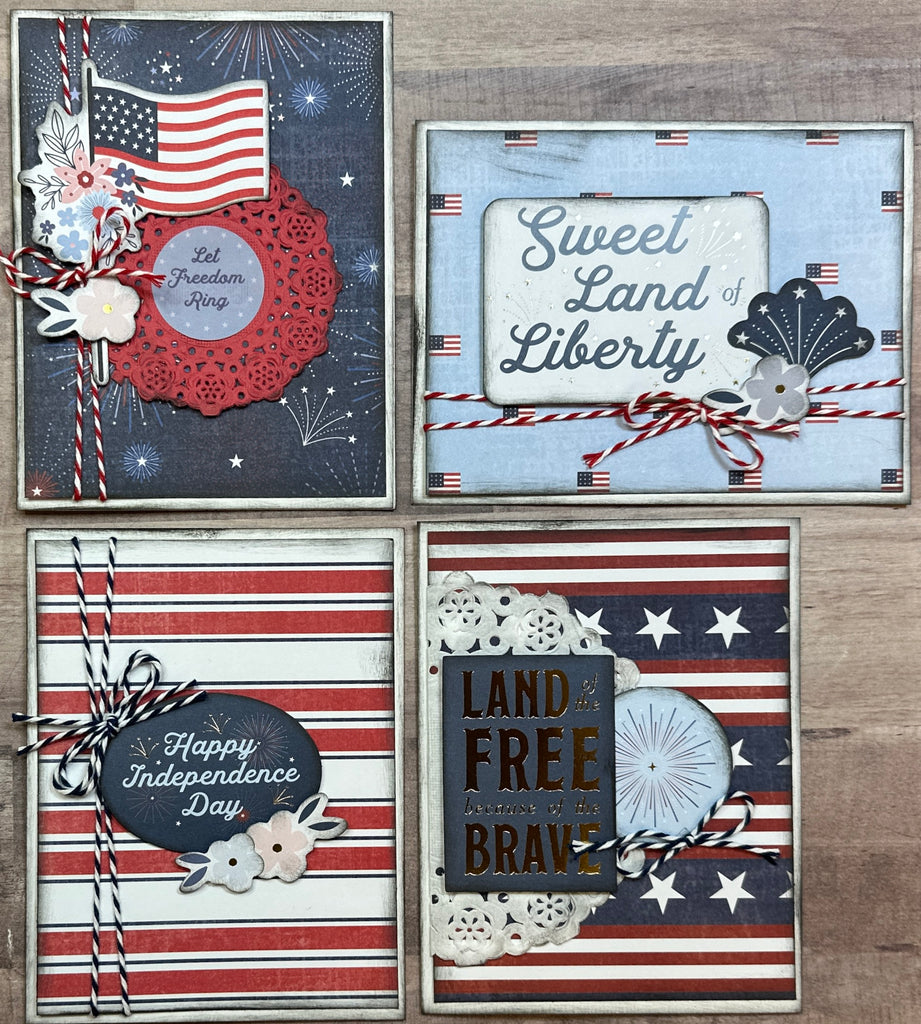 Let Freedom Ring, Americana/Independence Day Themed 4 pack A2 DIY Card Kit,  4th Of July Card Craft DIY, American Crafts Flags And Frills