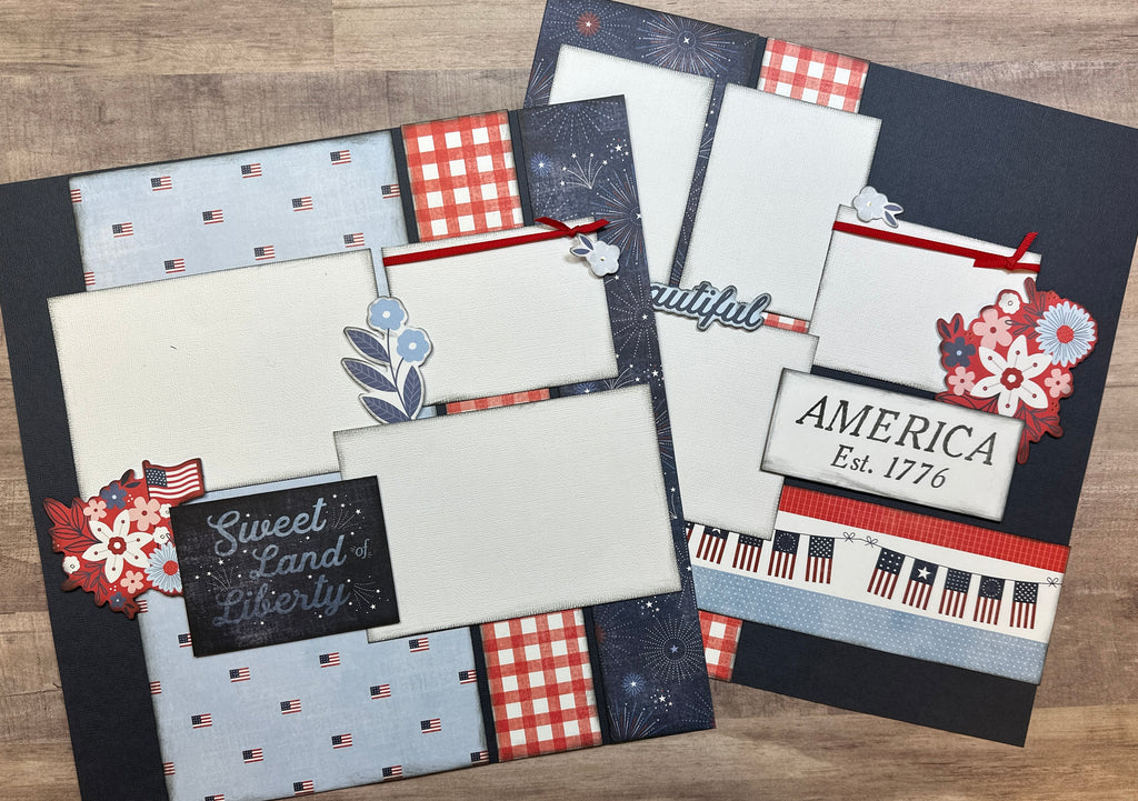 Sweet Land Of Liberty, Americana themed 2 Page Scrapbooking Layout Kit, Fourth of July diy craft kit, scrapbooking diy kit, Flags And Frills American Crafts