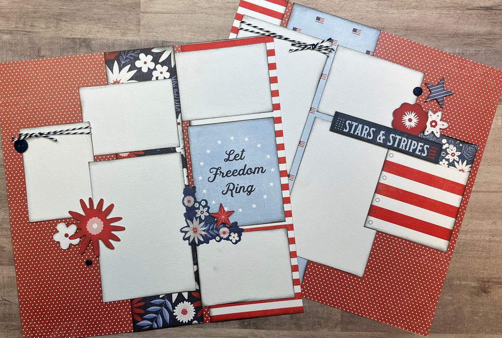 Let Freedom Ring - Stars and Stripes,  Americana themed 2 Page Scrapbooking Layout Kit, Fourth of July diy craft kit, scrapbooking diy kit, Flags And Frills American Crafts