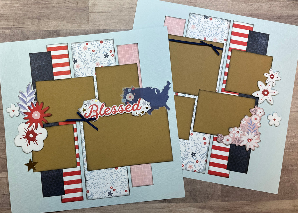 Blessed - Land That I Love,  Americana themed 2 Page Scrapbooking Layout Kit, Fourth of July diy craft kit, scrapbooking diy kit, Flags And Frills American Crafts