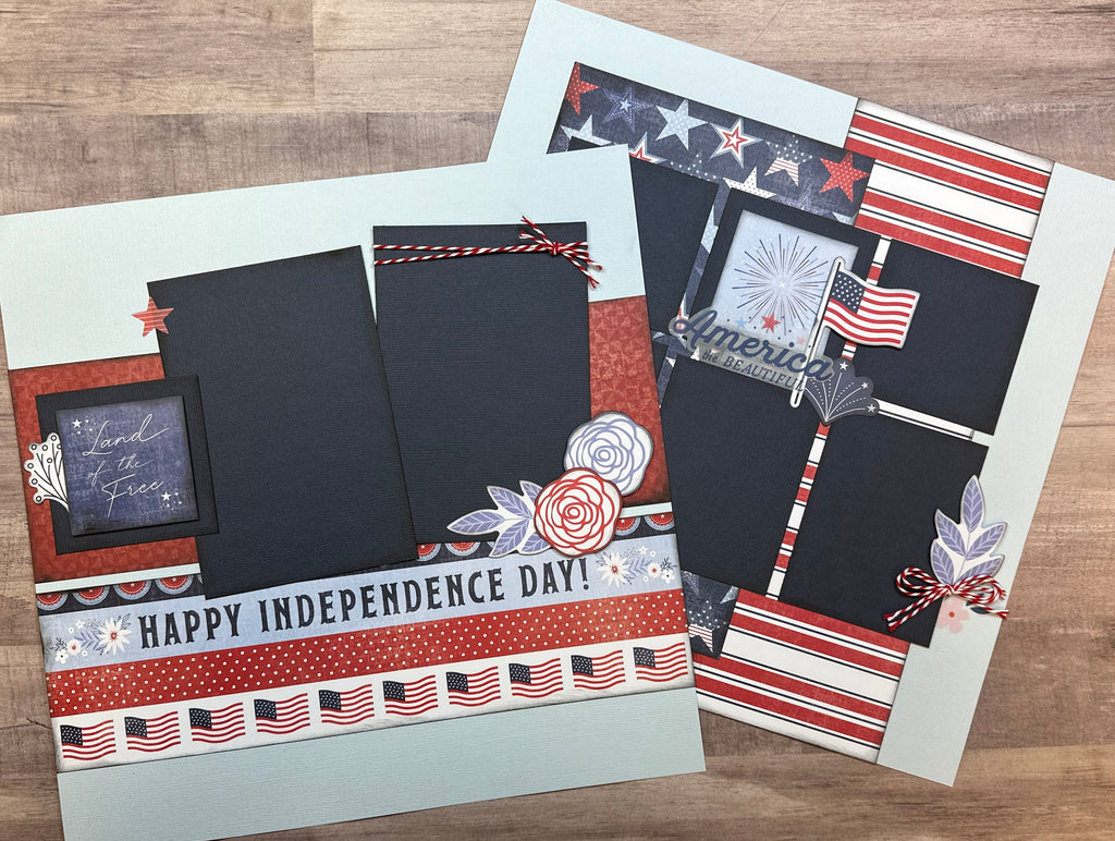 Happy Independence Day, The 4th of July, Americana themed 2 Page Scrapbooking Layout Kit, Fourth of July diy craft kit, scrapbooking diy kit, Flags And Frills American Crafts