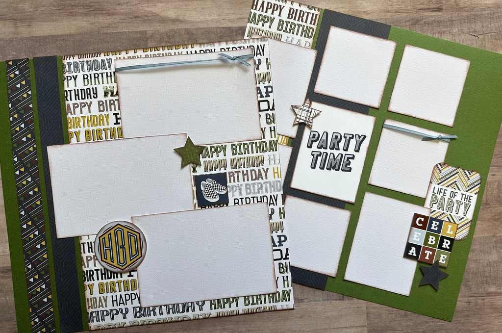 Party Time - HBD, Birthday Themed 2 Page Scrapbooking layout Kit, diy birthday kit