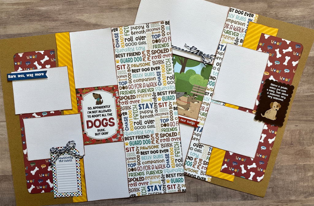 Bark Less Wag More - Apparently I'm Not Allowed To Adopt All Of The Dogs, Dog Themed Scrapbooking 2 Page Scrapbooking Layout Kit, Dog diy craft, PhotoPlay Hot Diggity Dog