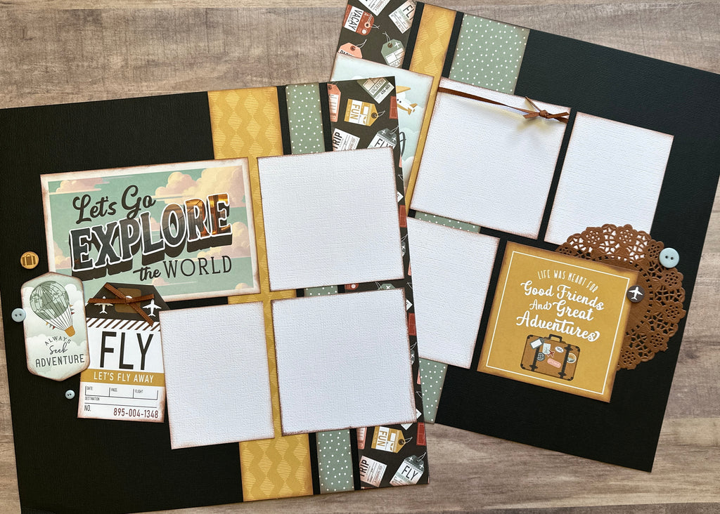 Life Was Made For Good Friends And Great Adventures, Travel themed 2 page DIY scrapbooking layout Kit, Echo Park Let's Take The Trip