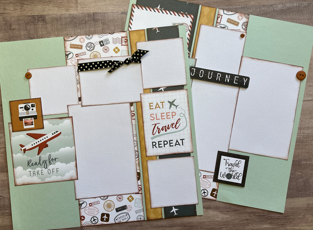 Ready For Take Off, Travel themed 2 page DIY scrapbooking layout Kit, Echo Park Let's Take The Trip