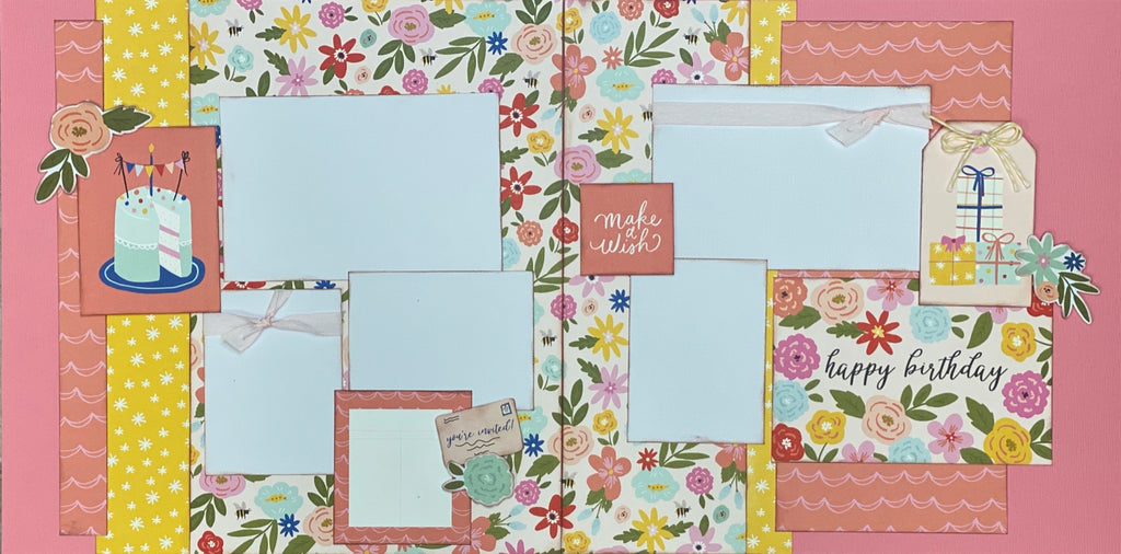 Happy Birthday - Make A Wish,  Birthday Themed 2 Page Scrapbooking layout Kit, diy birthday kit