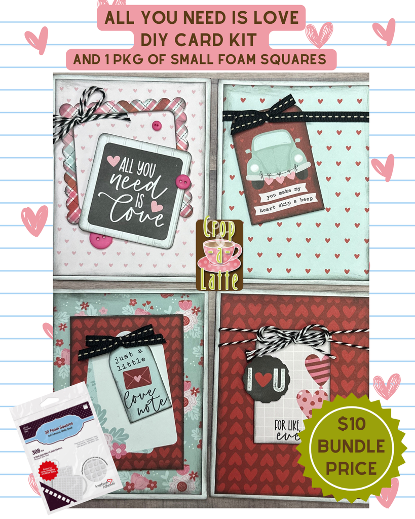 All You Need Is Love Valentine Kit and 1 pkg of Small Size Foam Squares Value Bundle,Valentine themed Card Kit- 4 pack DIY, Card Kit and Foam Squares Value Bundle