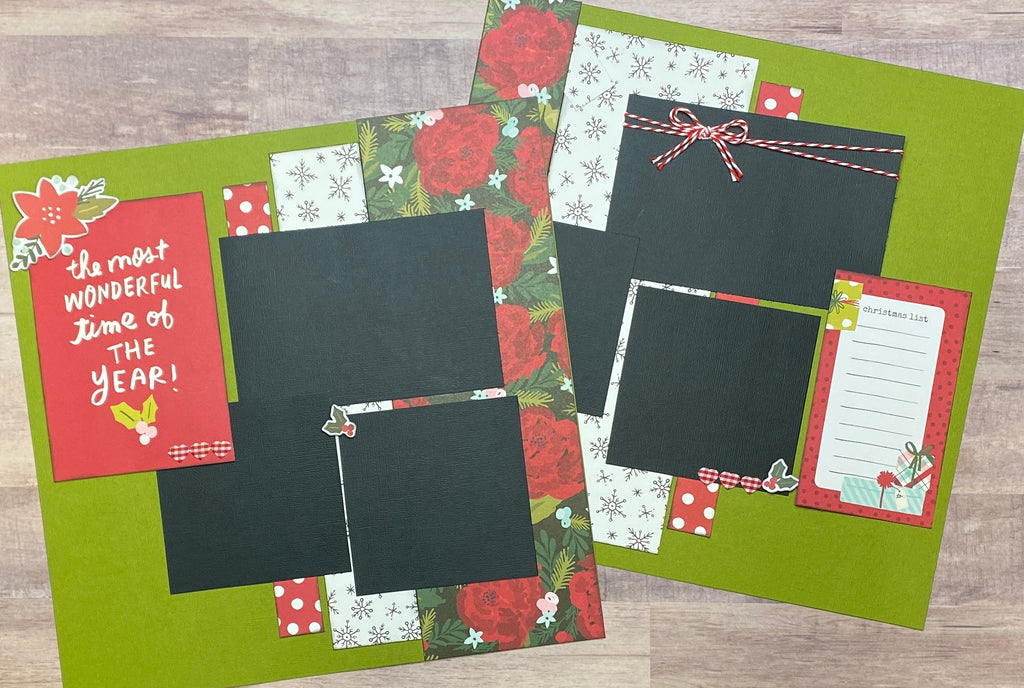 The Most Wonderful Time Of The Year, Christmas Themed 2 Page Scrapbooking Layout Kit, Christmas diy craft kit