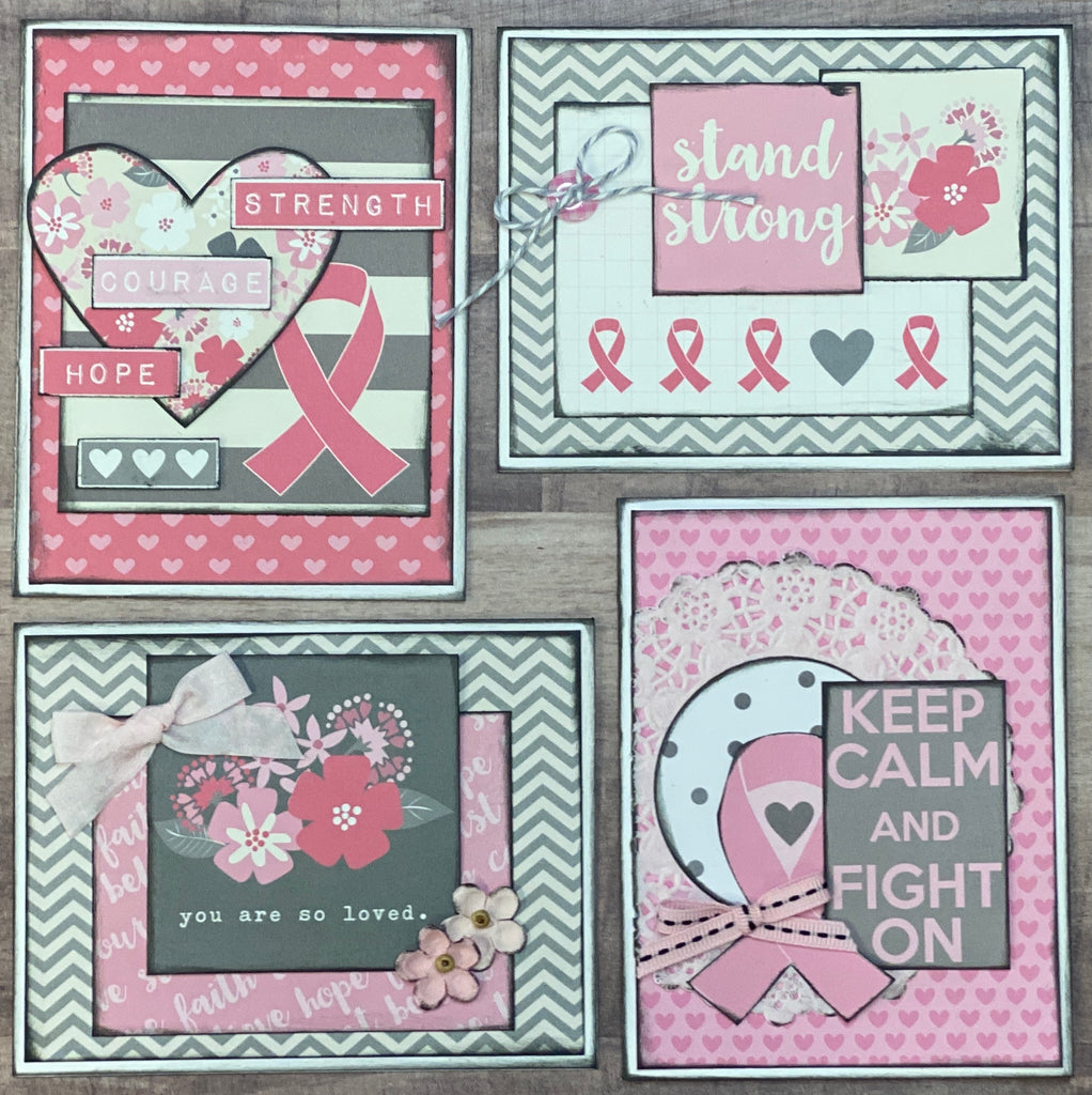 Keep Calm and Fight On, Breast Cancer Themed Card Kit Set - 4 pack of DIY Cards
