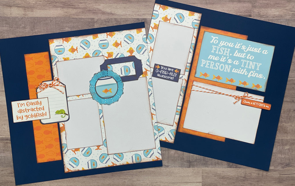 I'm Easily Distracted By Goldfish, fish Themed Scrapbooking 2 Page Scrapbooking Layout Kit , Cat Themed Scrapbooking DIY Craft Kit