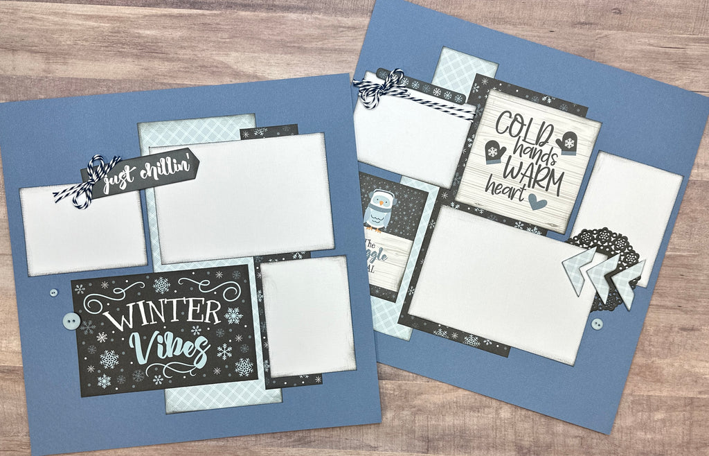 Winter Vibes, Winter and Snow themed 2 Page Scrapbooking Layout Kit, Scrapbooking Pages winter diy craft kit snowman craft