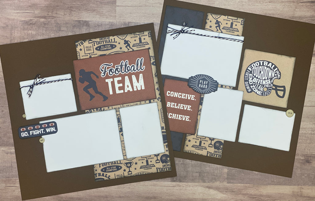 Football Team - Go, Fight, Win,  Football Themed 2 page Scrapbooking Layout Kit or Premade Scrapbooking Pages, Football DIY Craft Kit, Football Coach