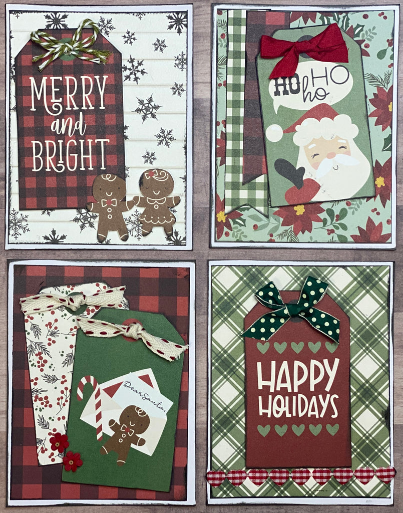 Merry And Bright, Christmas Themed Card Kit- 4 pack DIY Holiday Card Making Kit Diy Christmas craft