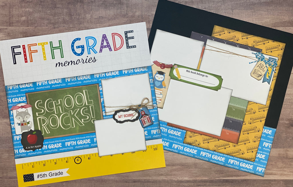 Fifth Grade Memories, School Themed DIY Scrapbooking Kit, 2 page Scrapbooking Layout Kit or Pre Made Pages - School themed diy craft kit,