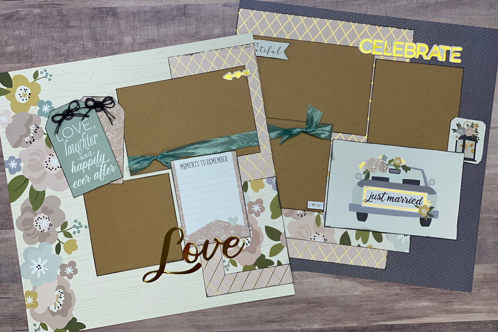 Love, Laughter and Happily Ever After, Wedding Themed 2 Page Scrapbooking Layout Kit or Premade Scrapbooking Pages wedding diy craft kit