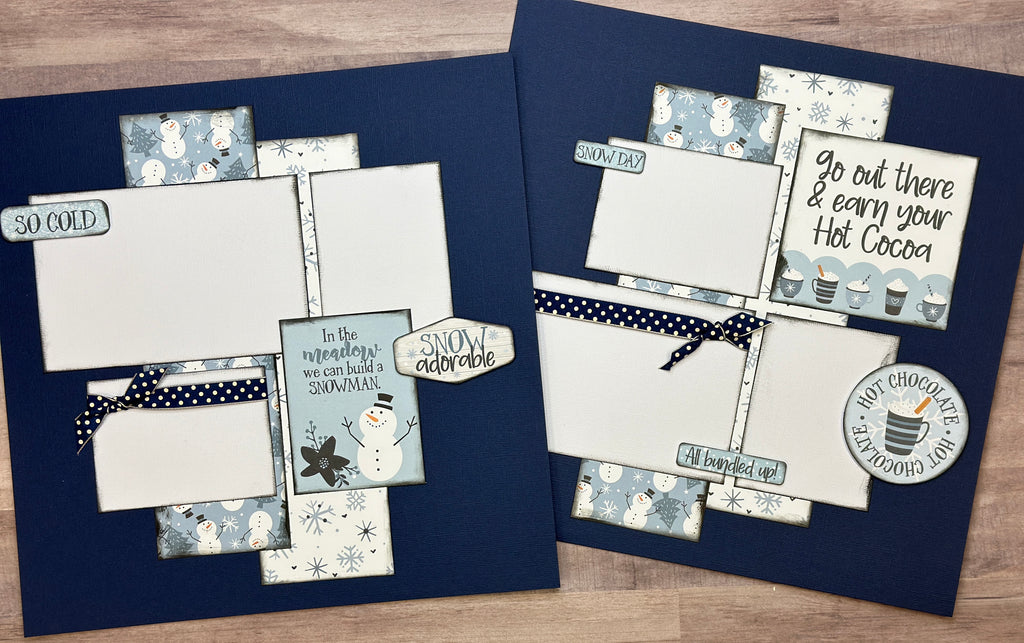 Go Out There And Earn Your Hot Cocoa, Winter and Snow themed 2 Page Scrapbooking Layout Kit, Scrapbooking Pages winter diy craft kit snowman craft