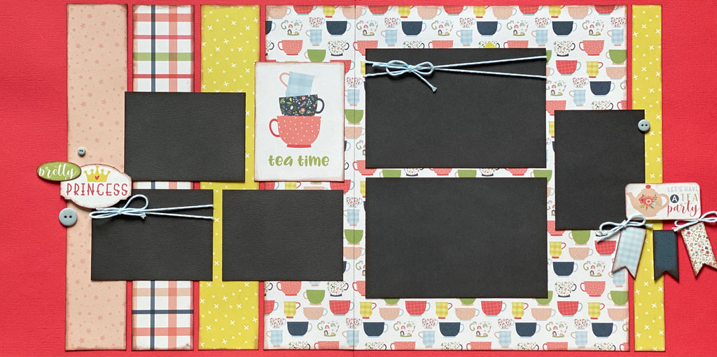 Tea Time, Let's Have a Party 2 Page Scrapbooking Layout Kit  diy craft kit