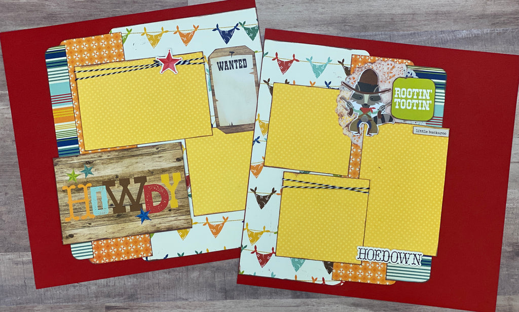 Howdy!  Rootin' Tootin' Hoe Down,  Western 2 Page DIY Scrapbooking Layout Kit or Premade Scrapbooking Pages, Space craft kit, DIY space craft