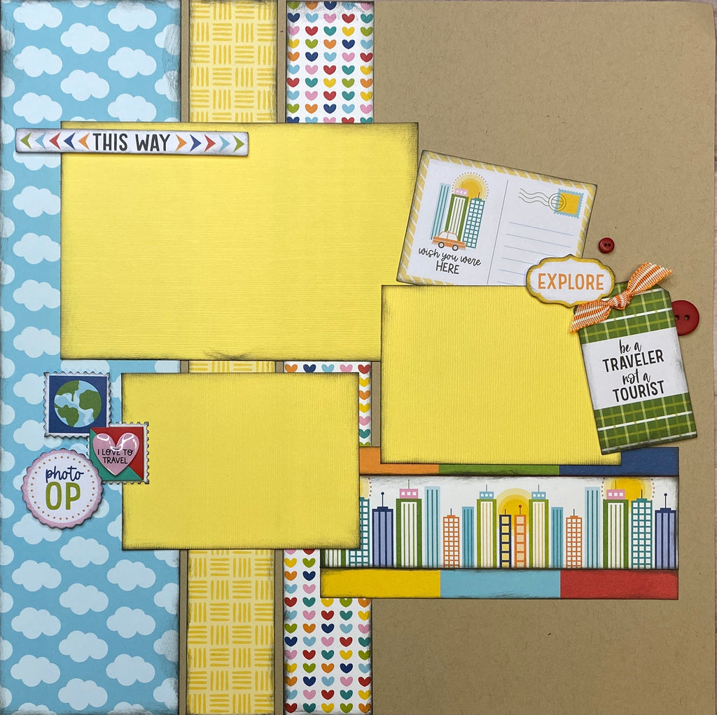 Collect Moments Not Things, Travel themed 2 page Scrapbooking Layout K –  Crop-A-Latte