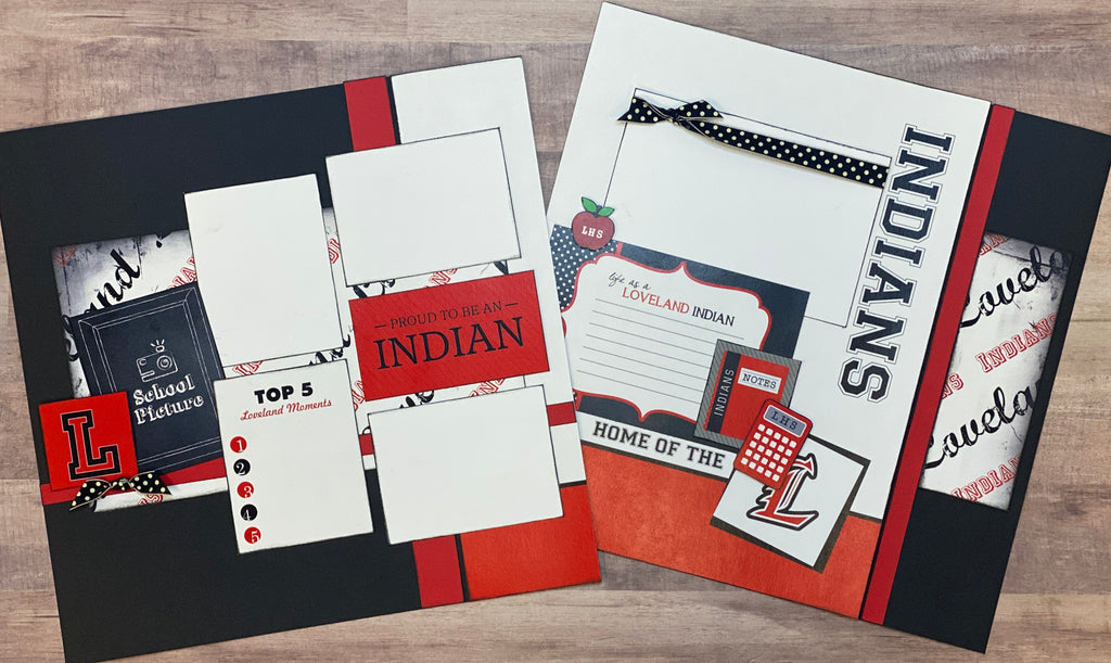 School Pictures, Proud To Be An Indian, Loveland Colorado High School 2 page Scrapbooking Layout Kit