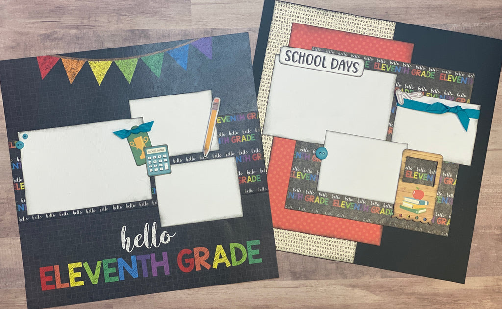 Hello Eleventh Grade, School Themed DIY Scrapbooking Kit, 2 page Scrapbooking Layout Kit or Pre Made Pages - School themed diy craft kit,