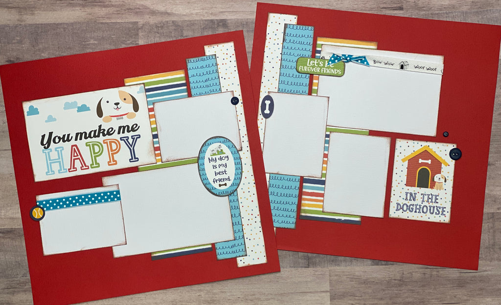 You Make Me Happy - Dog themed Scrapbooking 2 Page Scrapbooking Layout Kit ,Dog diy craft dog Birthday Craft kit