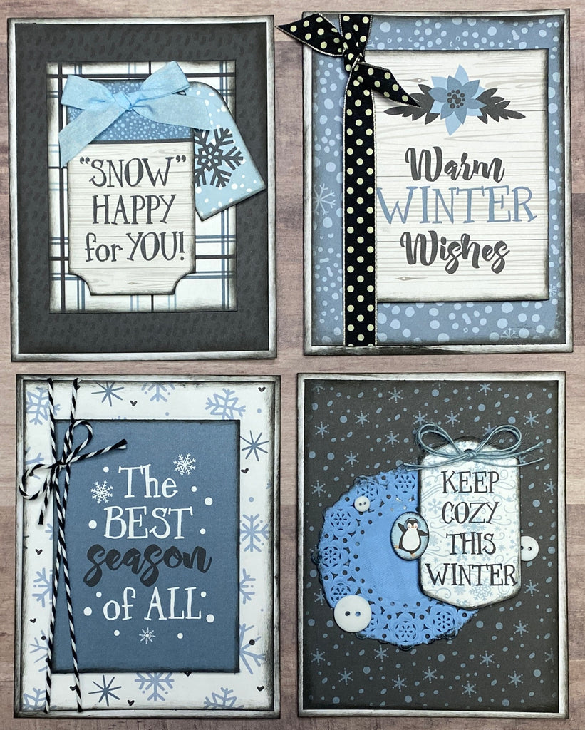 Snow Happy For You, Winter Themed Card Kit- 4 pack DIY Card Making Kit, DIY Winter Card Craft