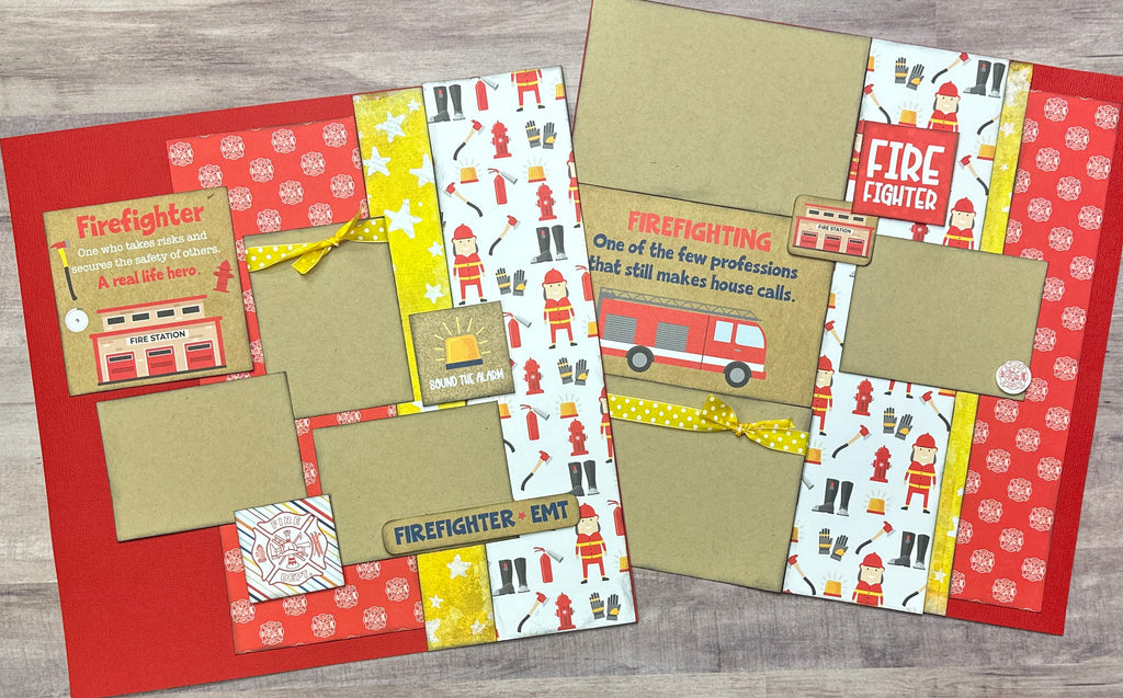 Firefighter Scrapbooking Kit, Firefighter DIY 2 Page Scrapbooking Layout Kit