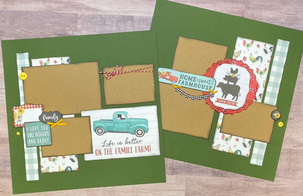Life Is Better On The Family Farm,  farmhouse themed, 2 Page Scrapbooking Layout Kit or Premade Scrapbooking Pages