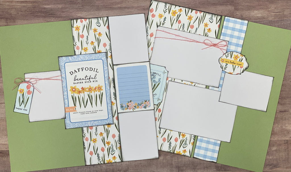 Daffodil,  Easter/Spring 2 Page Scrapbooking Layout Kit or Premade Scrapbooking Pages, DIY Easter Scrapbooking Craft Kit